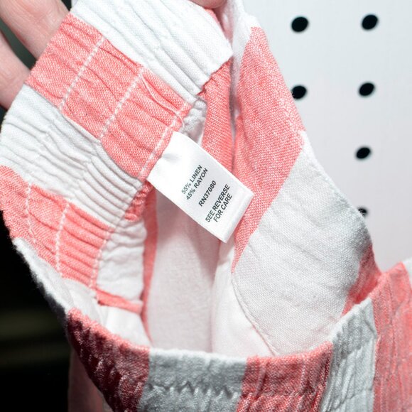 Plus Size 26/28W Cato Wide Leg Cropped Linen Coral Striped Beach Pants NWT - Picture 10 of 11